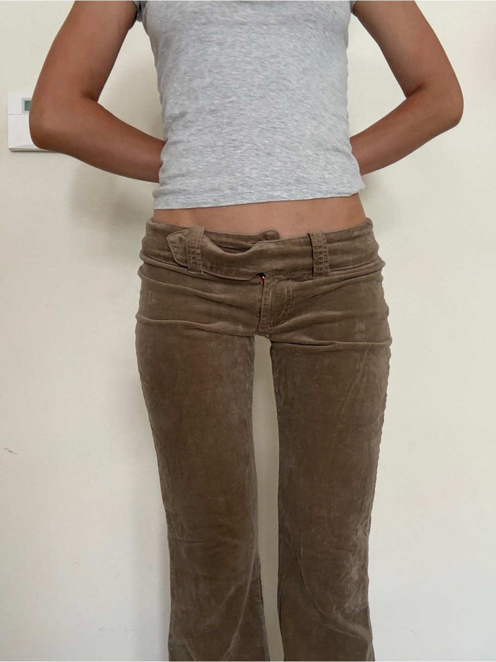 2000s Hot Kiss Lowrise Brown/Beige Corduroy Lowrise Flare Pants